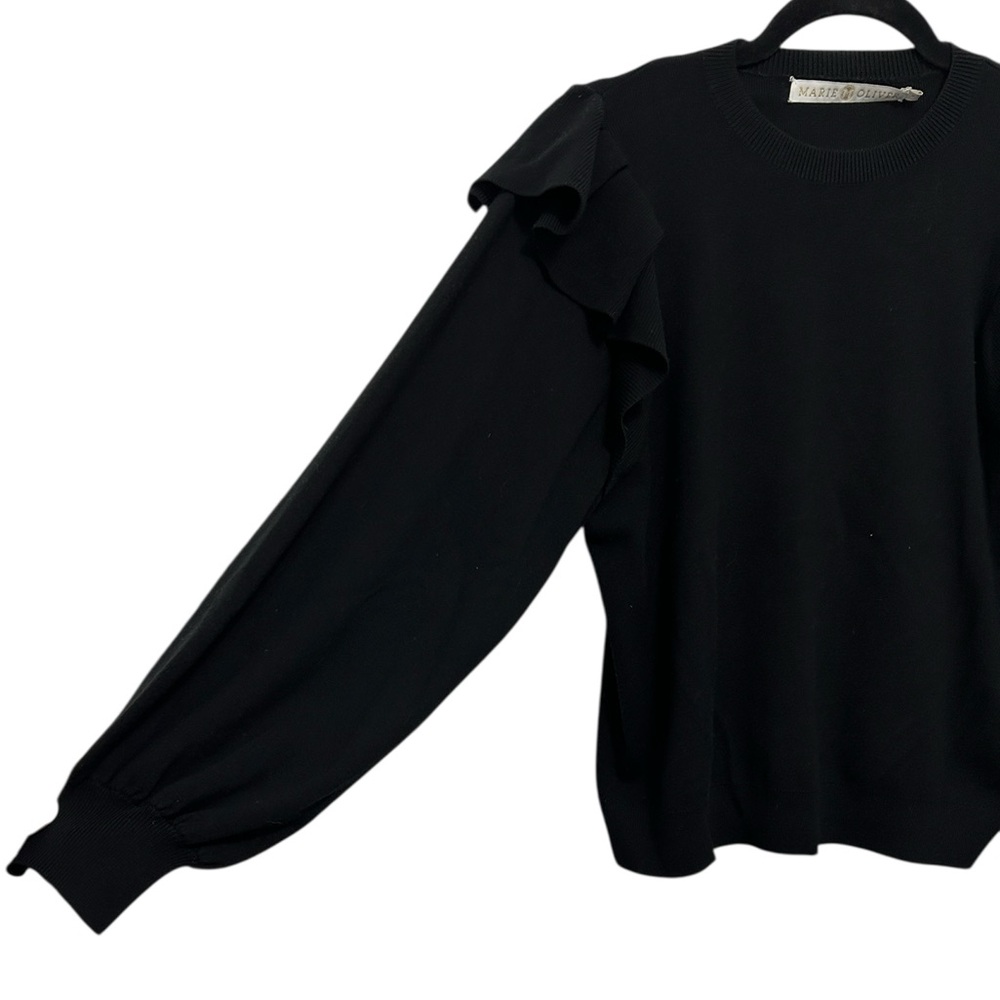 Marie Oliver Remi Popover Black Ruffled Sweater Women’s size small - Picture 3 of 9